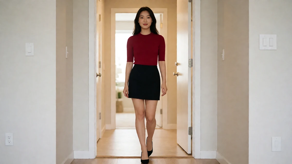 久久爱高跟鞋主题图,成年女子穿短裙与高跟鞋走过玄关